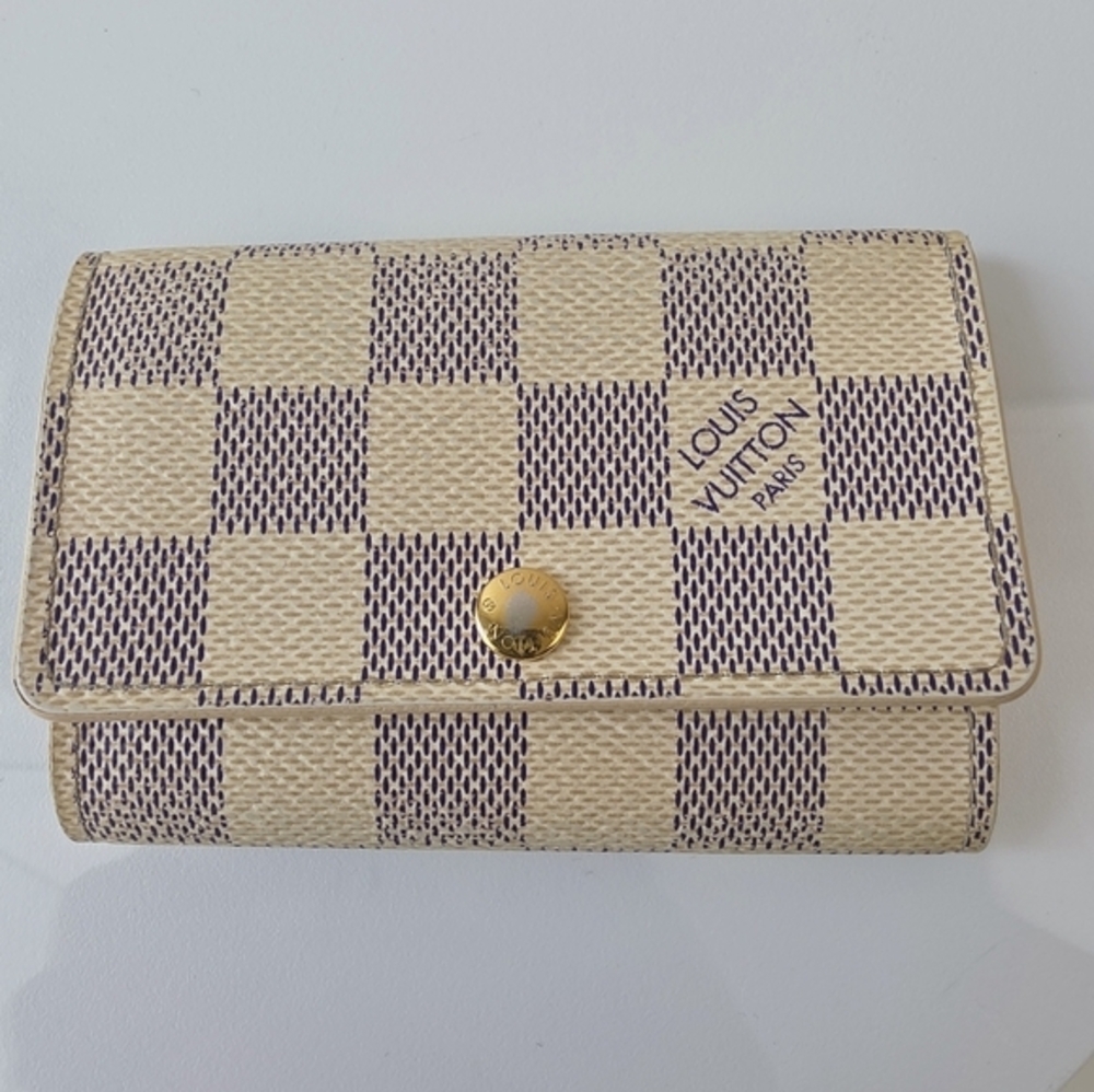Louis Vuitton Damier Azur 6‎ Key Card Holder Monogram Gray Beige Cream - Picture 2 of 16